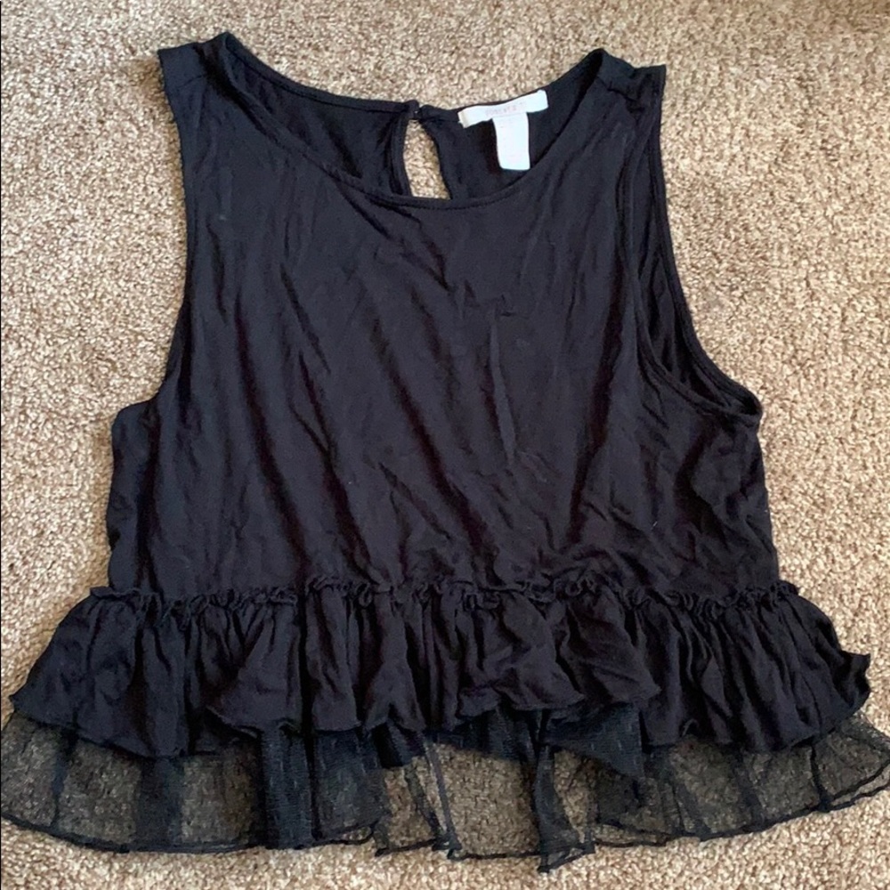 Black Forever 21 Tank Top w/Frill Detail